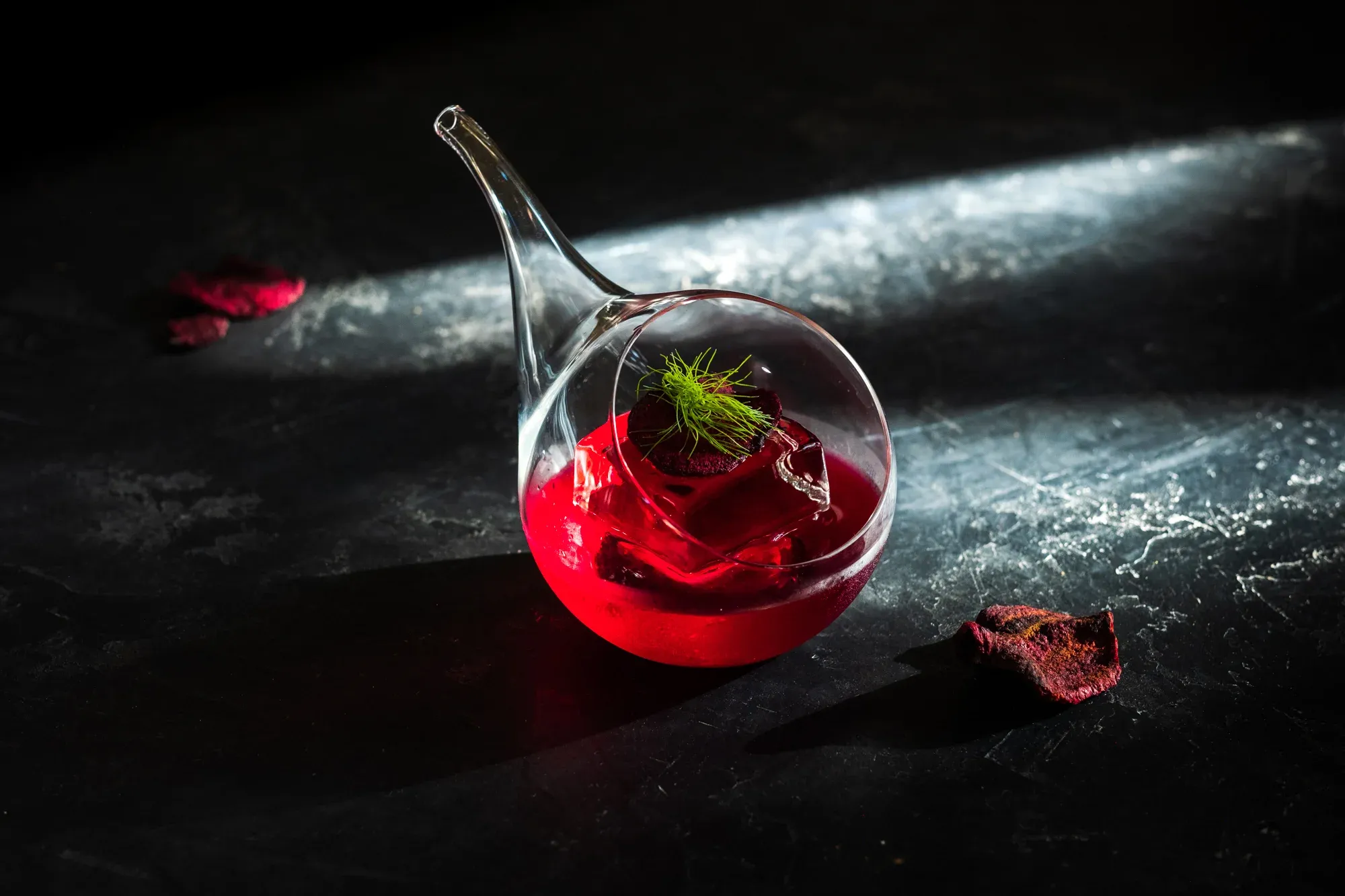 Beets and mezcal negroni cocktail