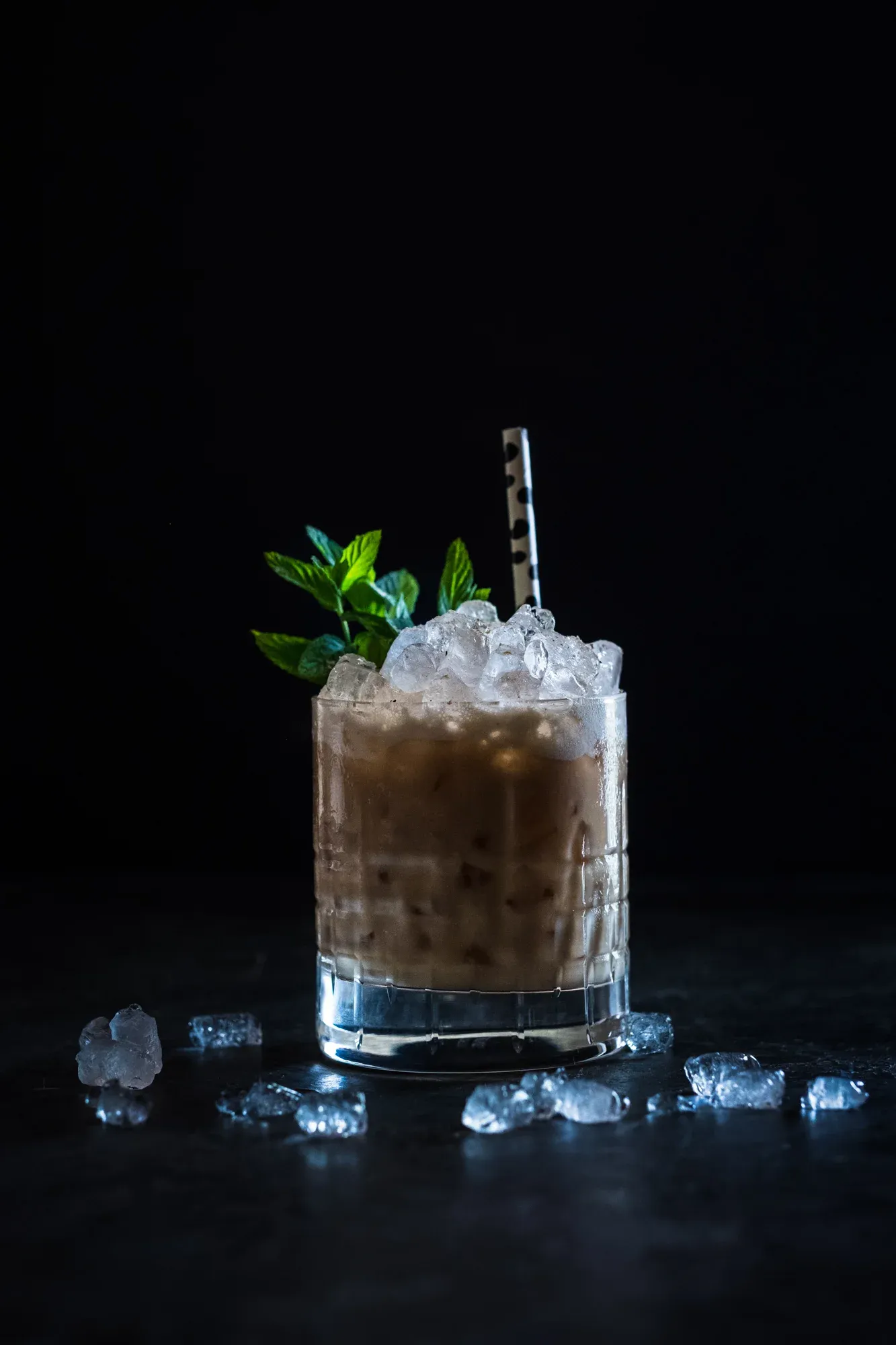 Corretto cocktail with pebble ice