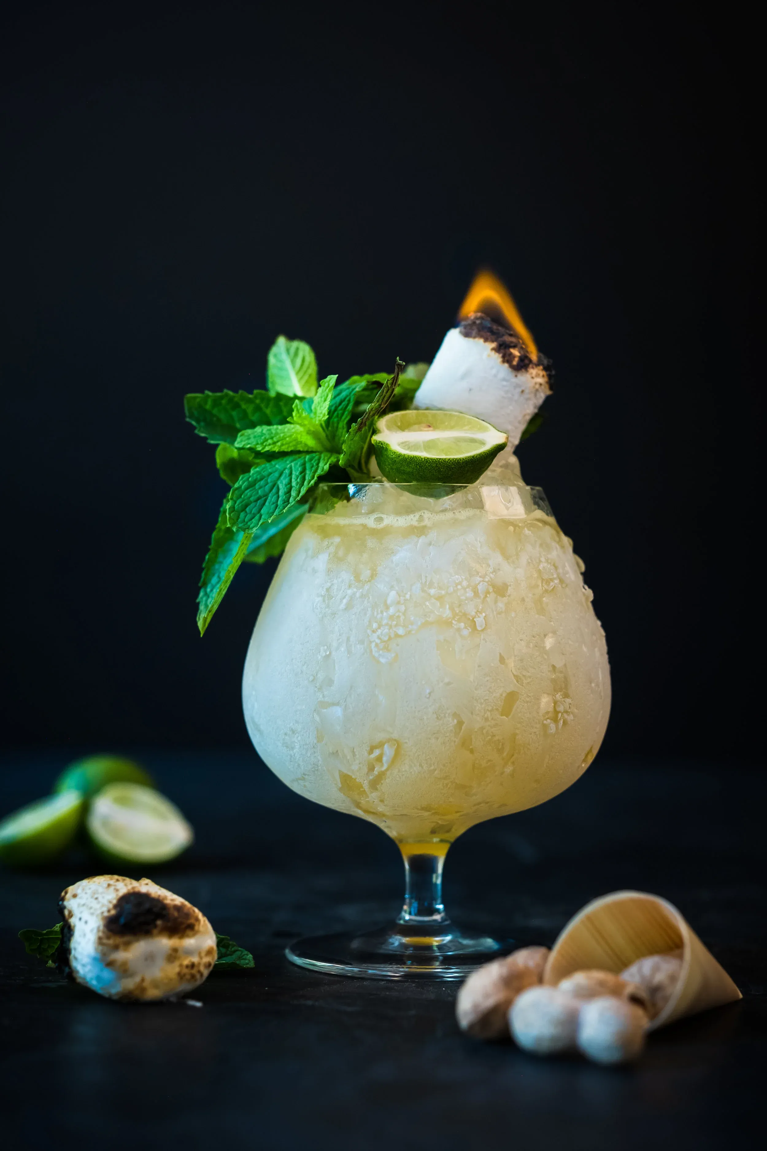 Fuego de Caña cocktail with burnt marshmallow garnish