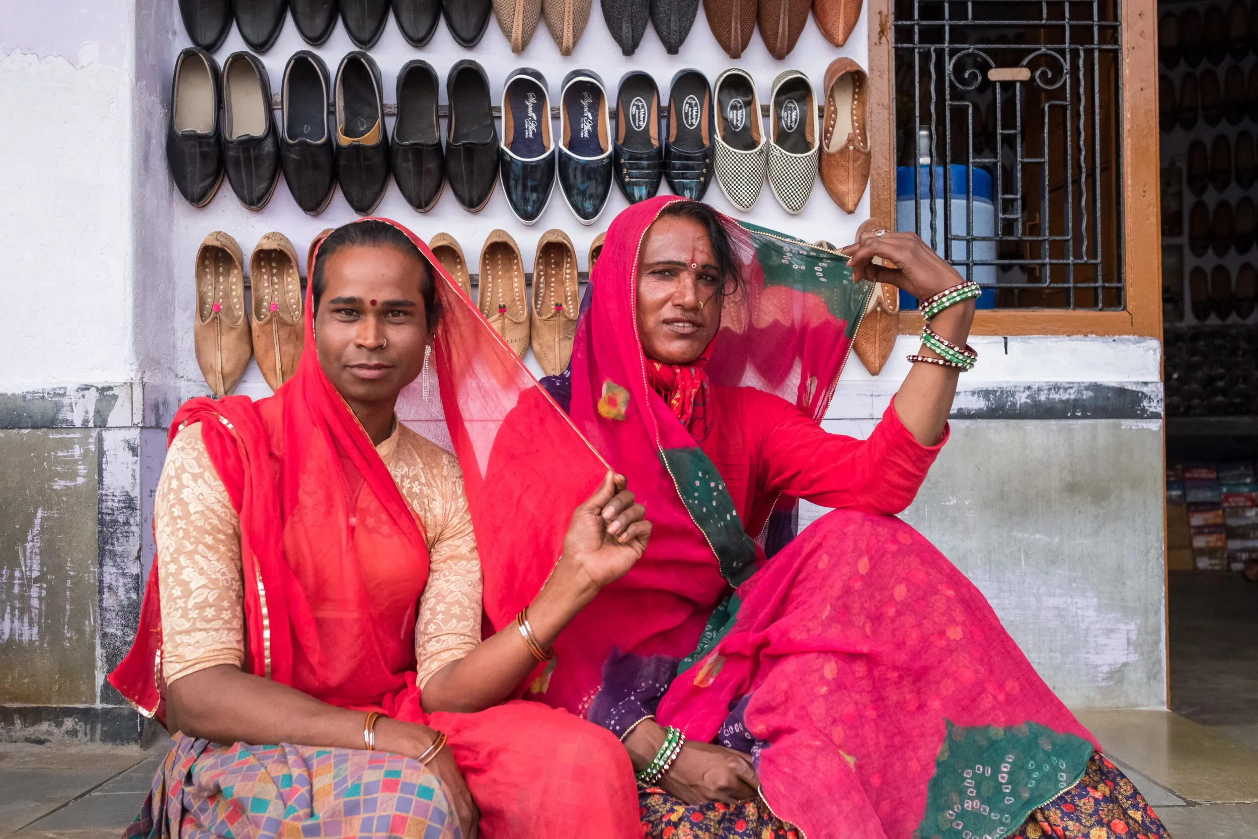 Two Hijras in Jojawar posing for a photograph