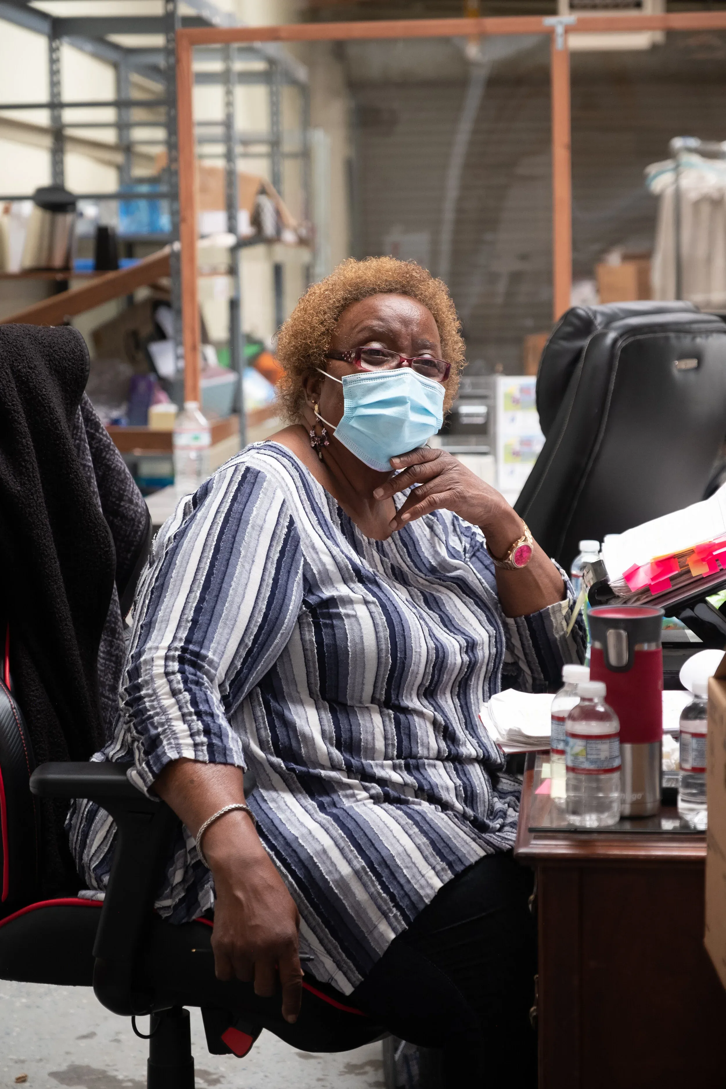 Nevida Butler working at the EHP warehouse during the pandemic