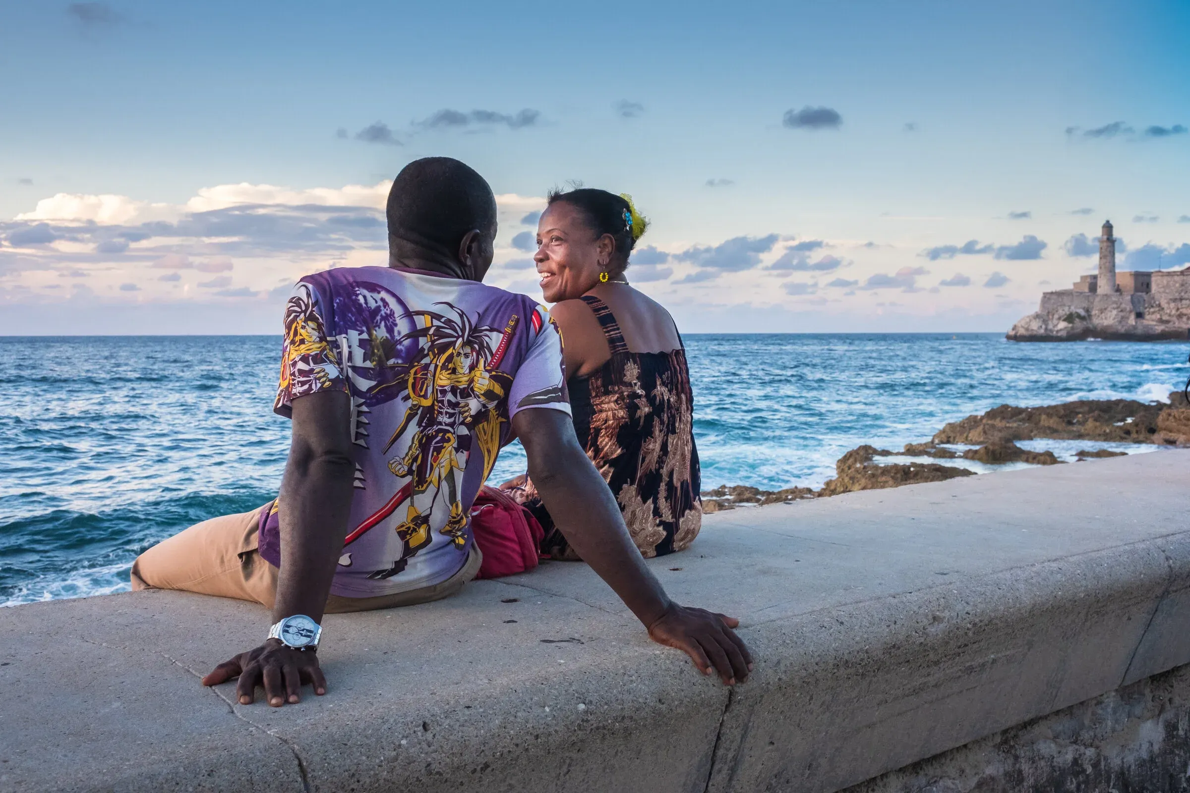 Fishermen at sunset on the Malecón