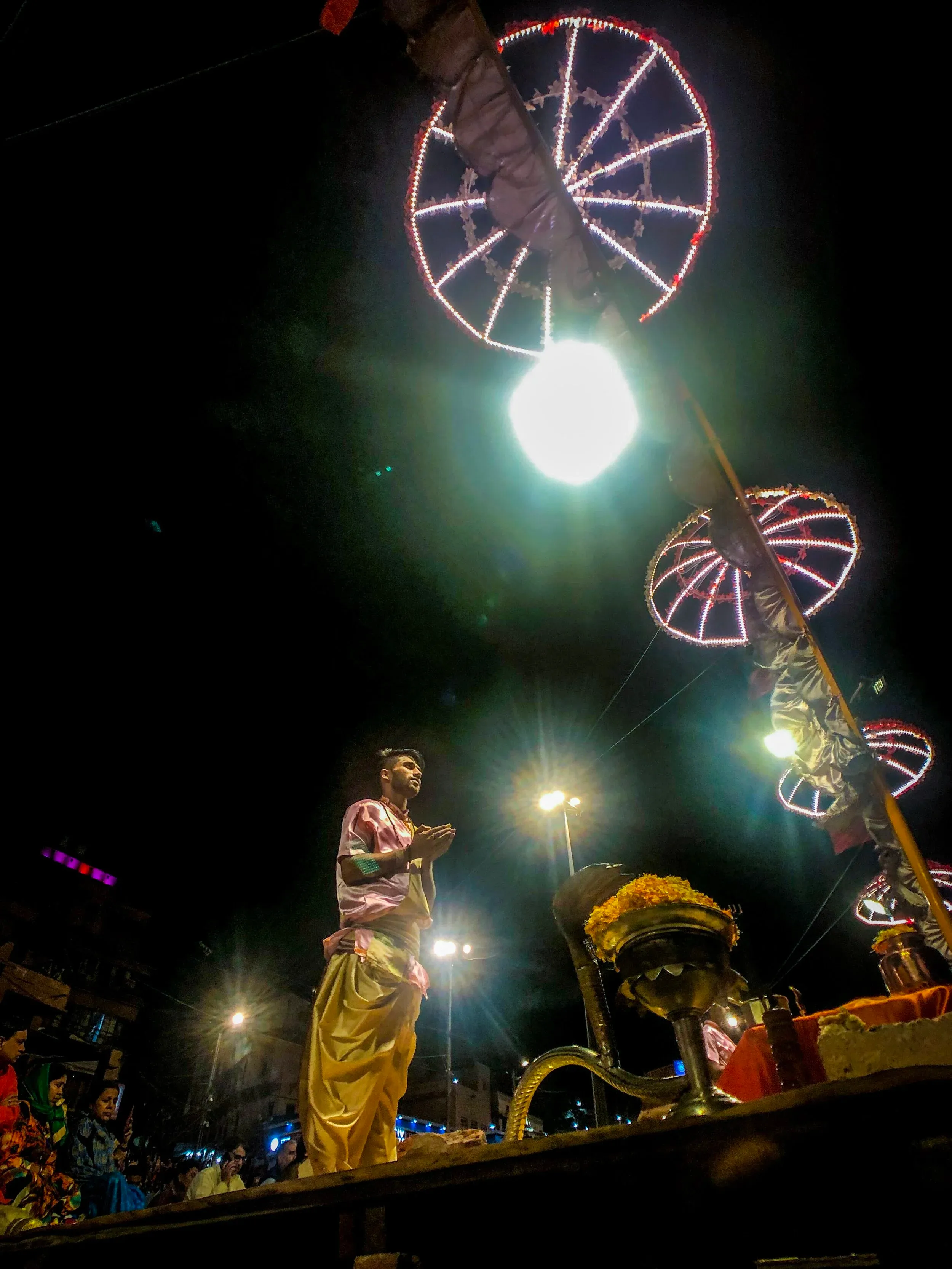 Crowds gathering for Ganga Aarti ceremony