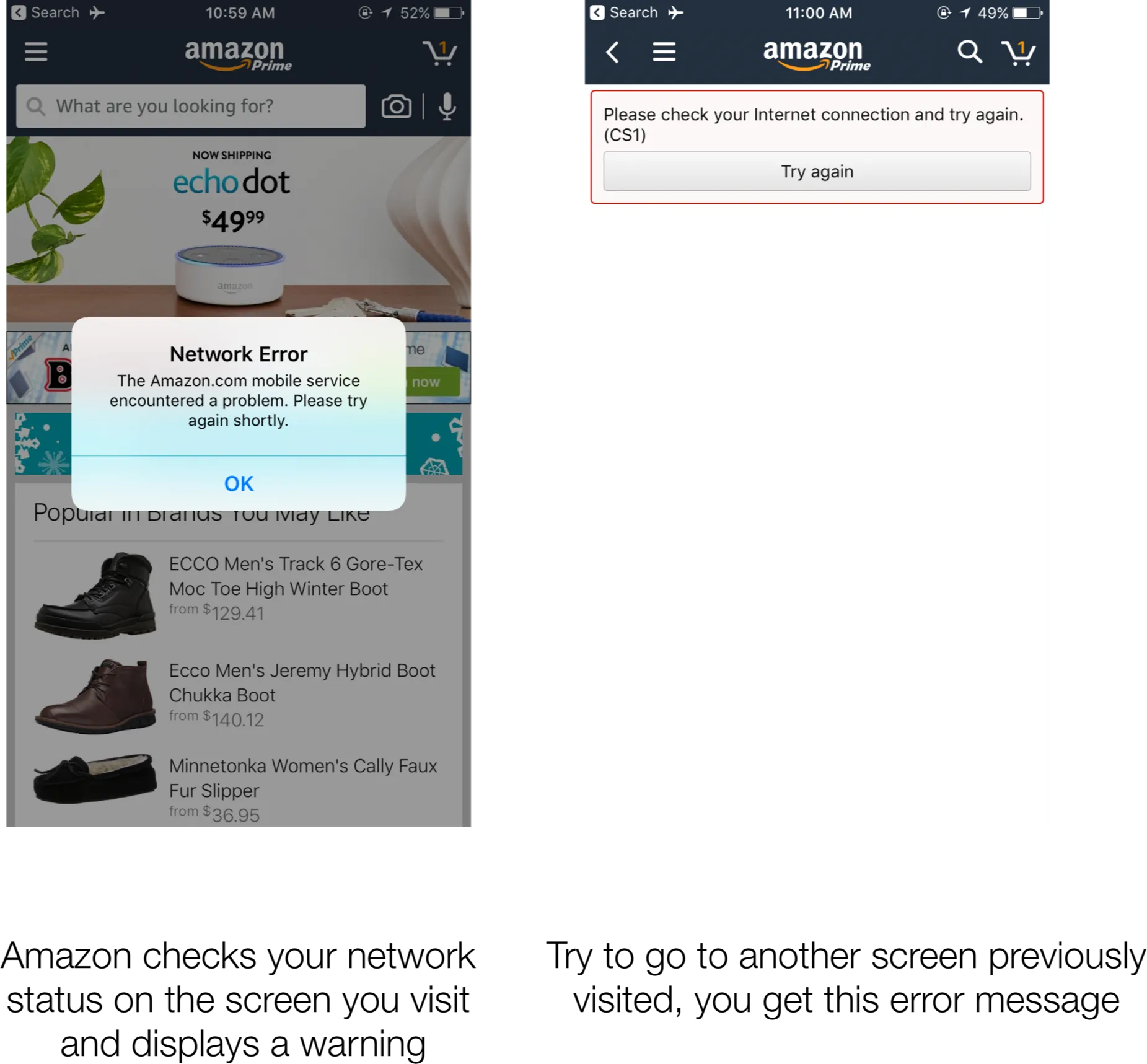 Amazon offline experience screenshots