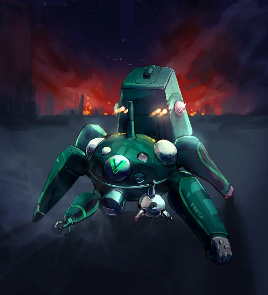 Celebration illustration for Vue 2.0 codenamed Ghost in the Shell