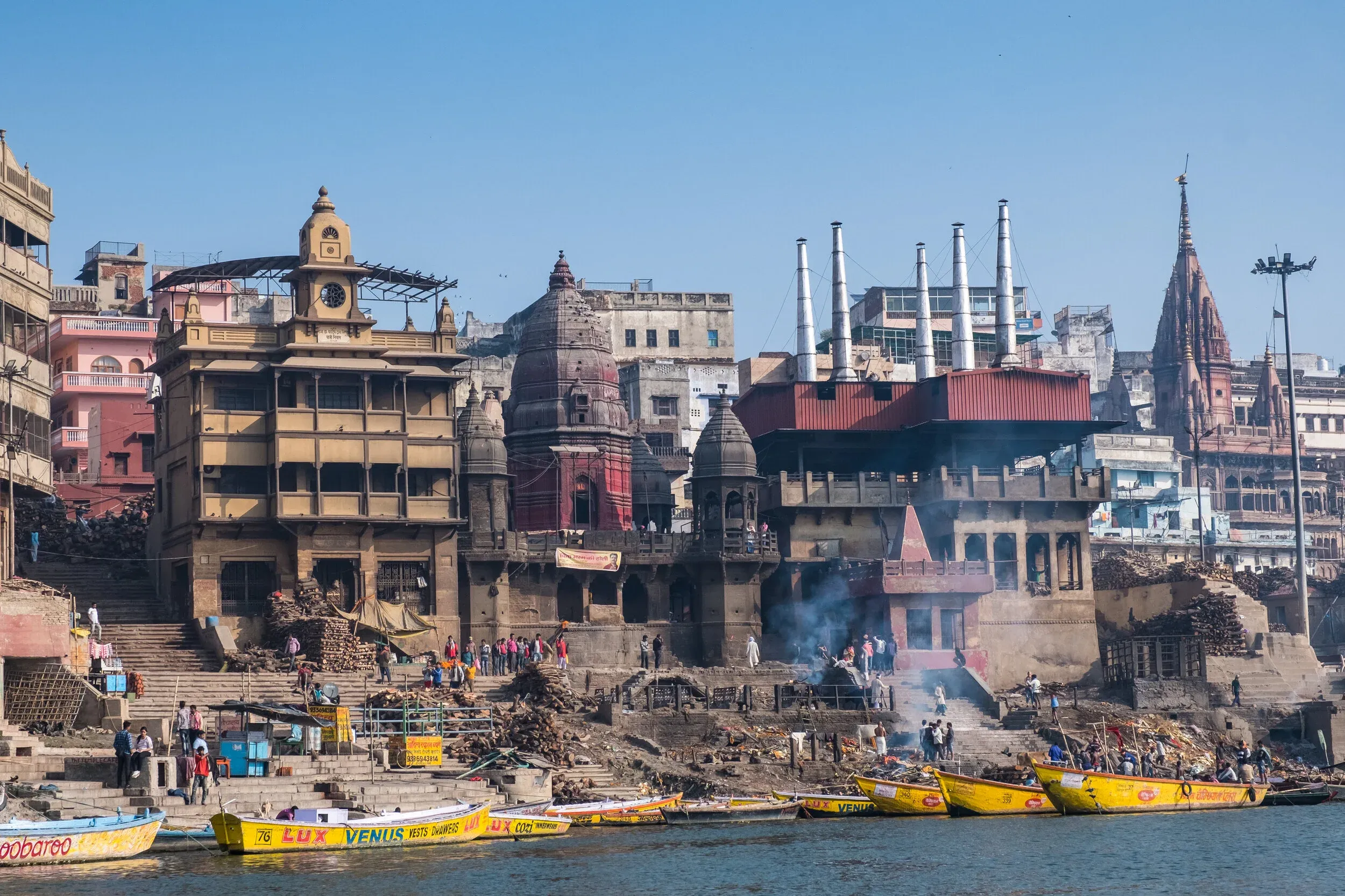 Cremation ghat along the Ganga River in Varanasi