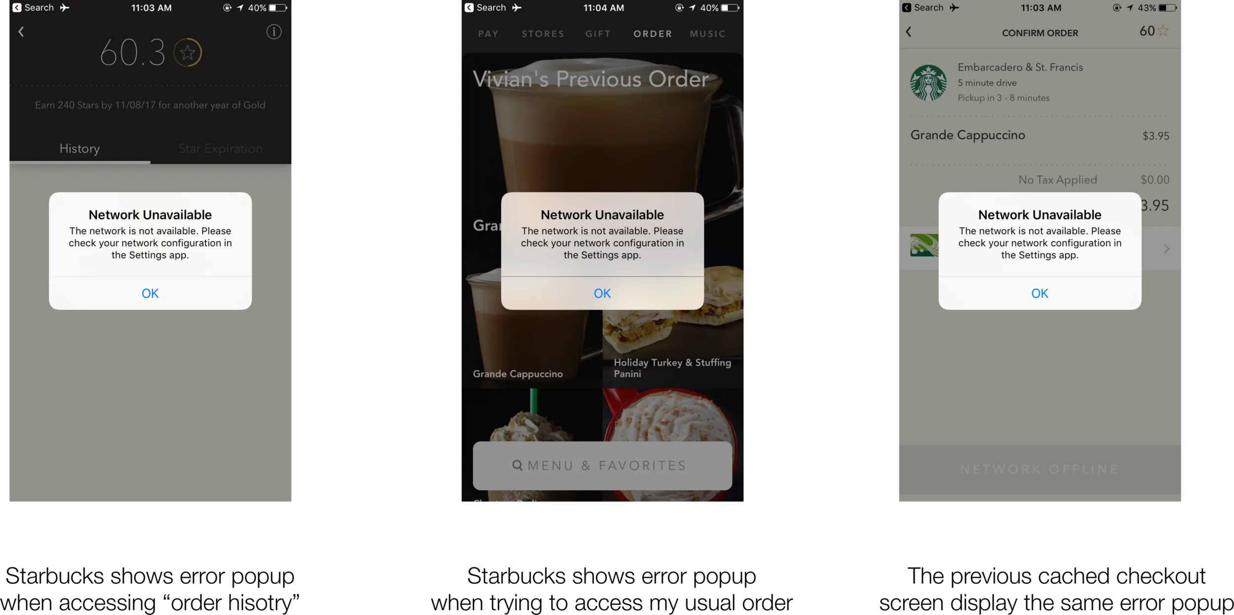 Starbucks offline experience screenshots