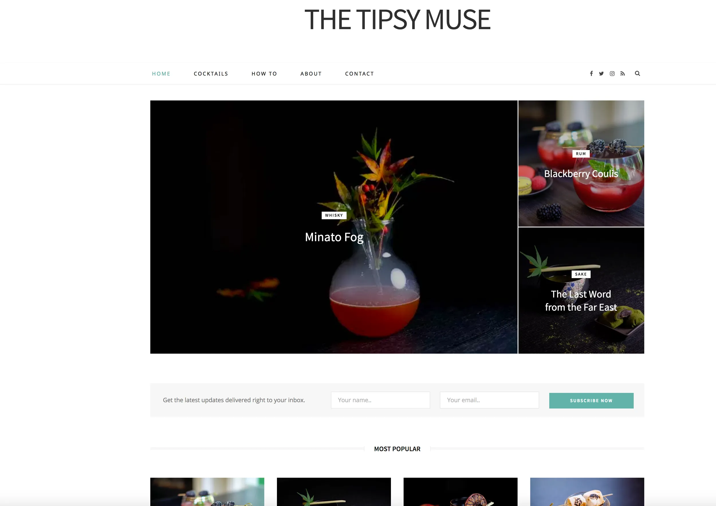 The Tipsy Muse website homepage