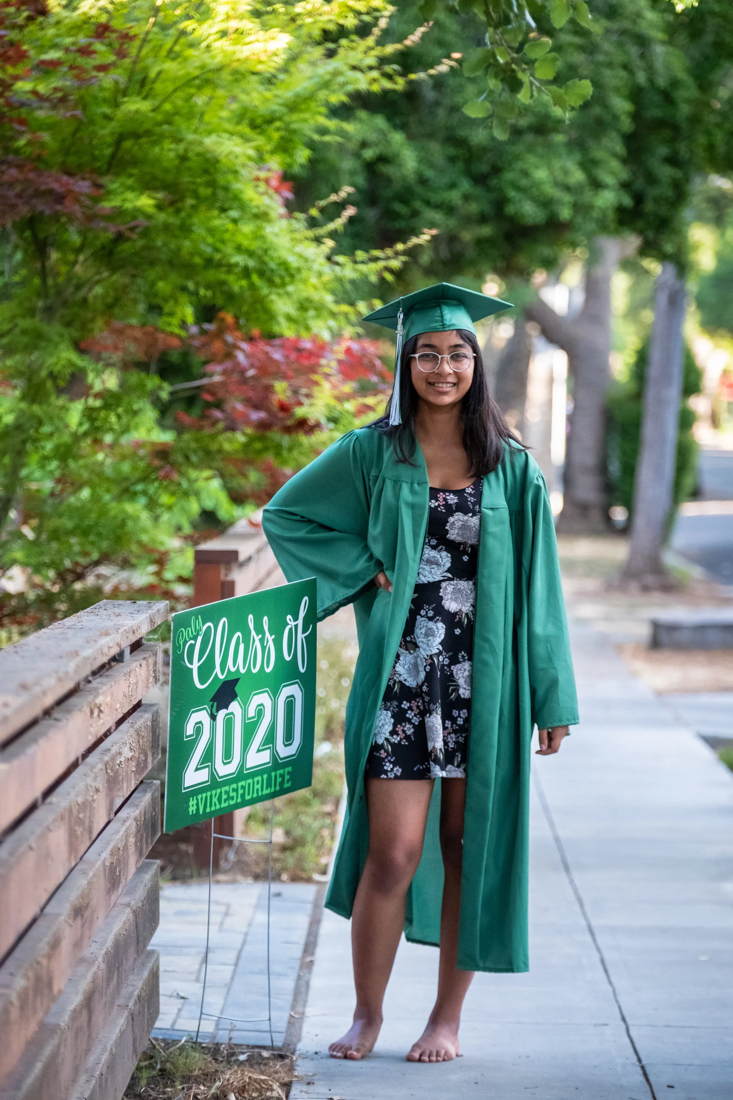 Graduate celebration on front steps in Palo Alto