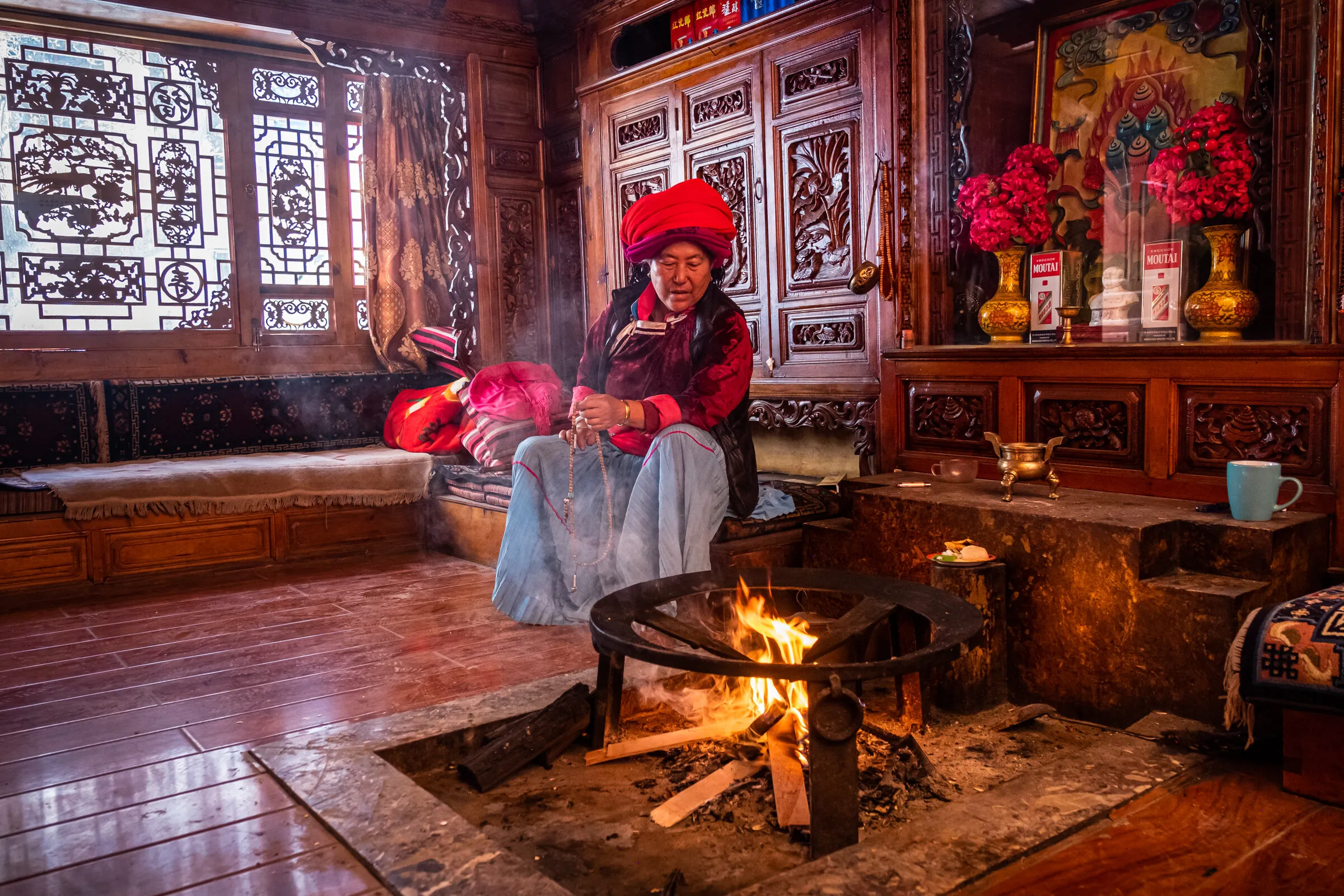 Prayer area inside a Mosuo home