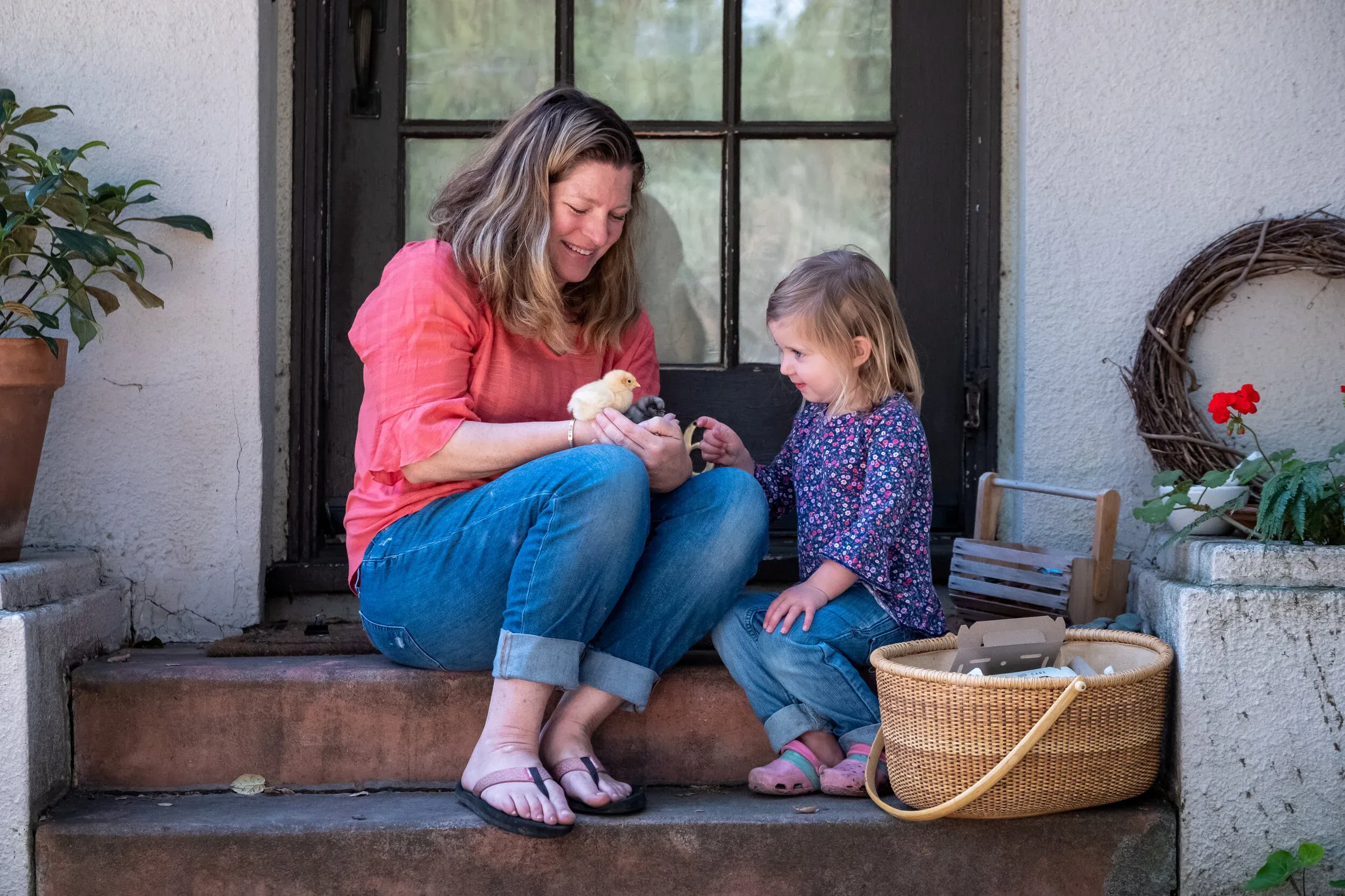 Family with their pet on front steps in Palo Alto