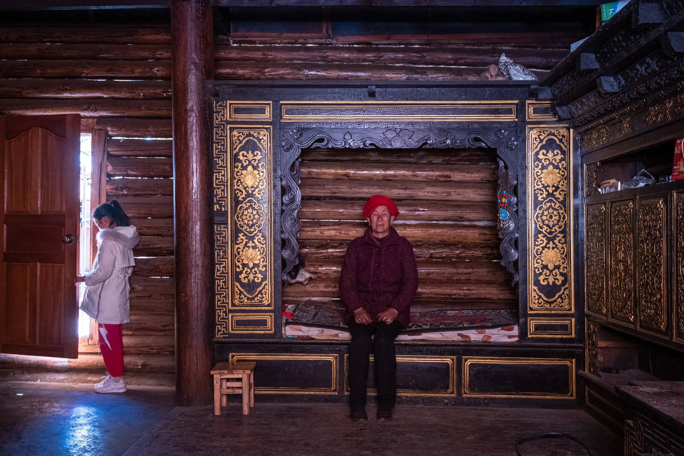 Traditional bed in a Mosuo grandmother's house