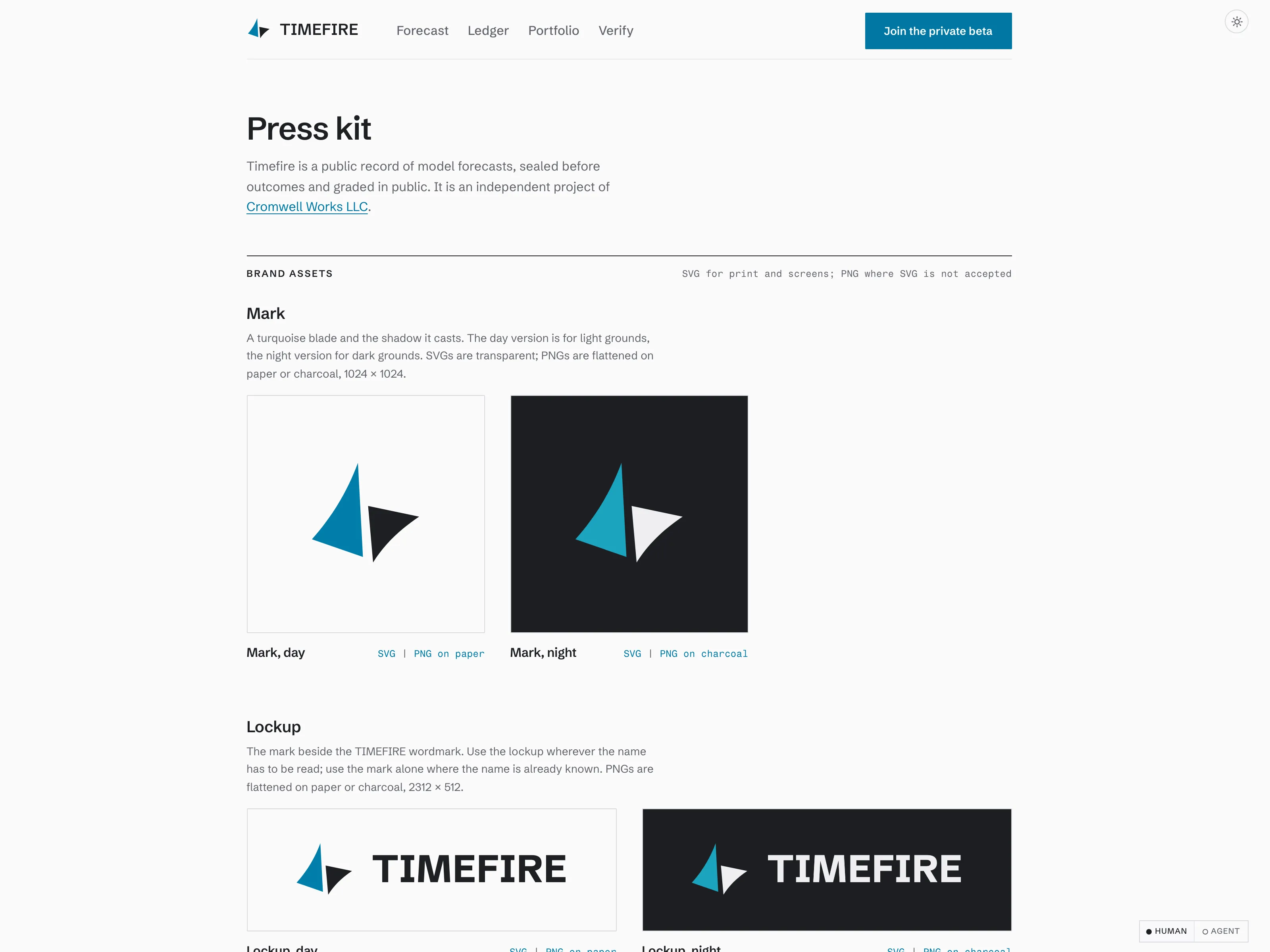 Timefire brand system showing the blade-and-shadow mark, lockups, social assets, app icon, and day and night colors