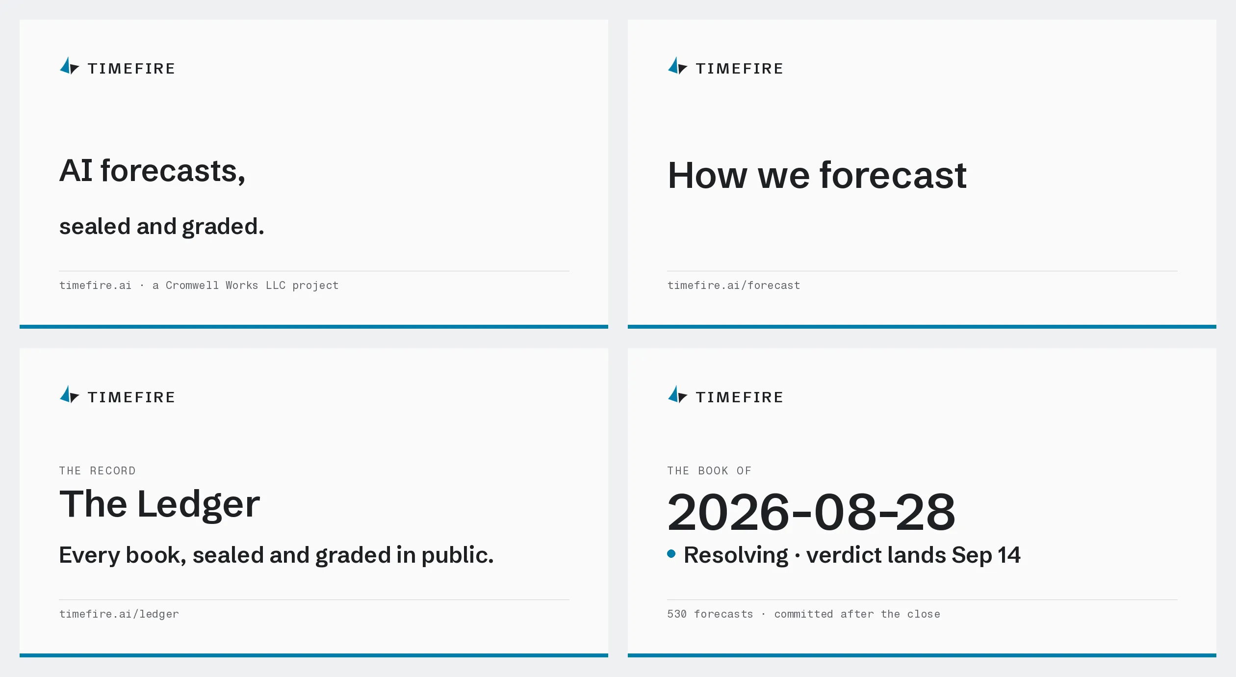 Timefire share images using the same colors and mark as the product, with wording tailored to each page